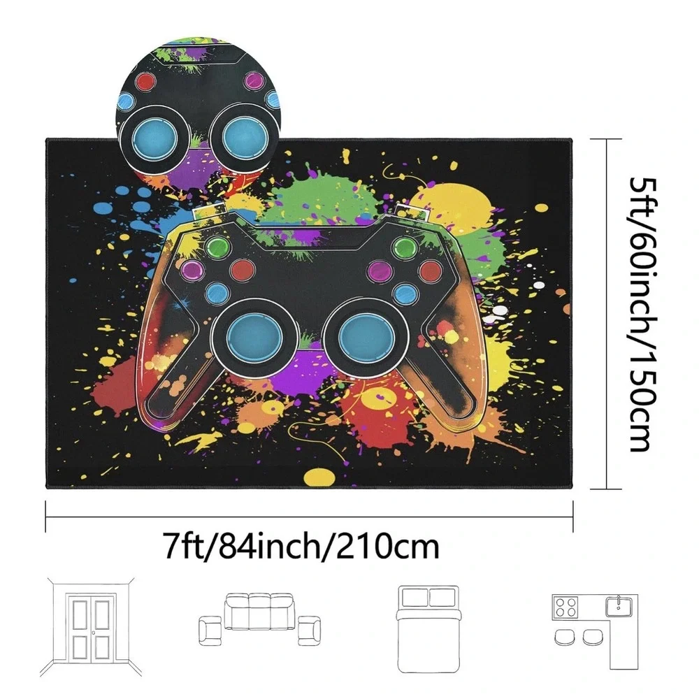 Cool Gaming Rug 5x7 ft Non-Slip Area Rug for Bedroom, Living Room & Game Room De